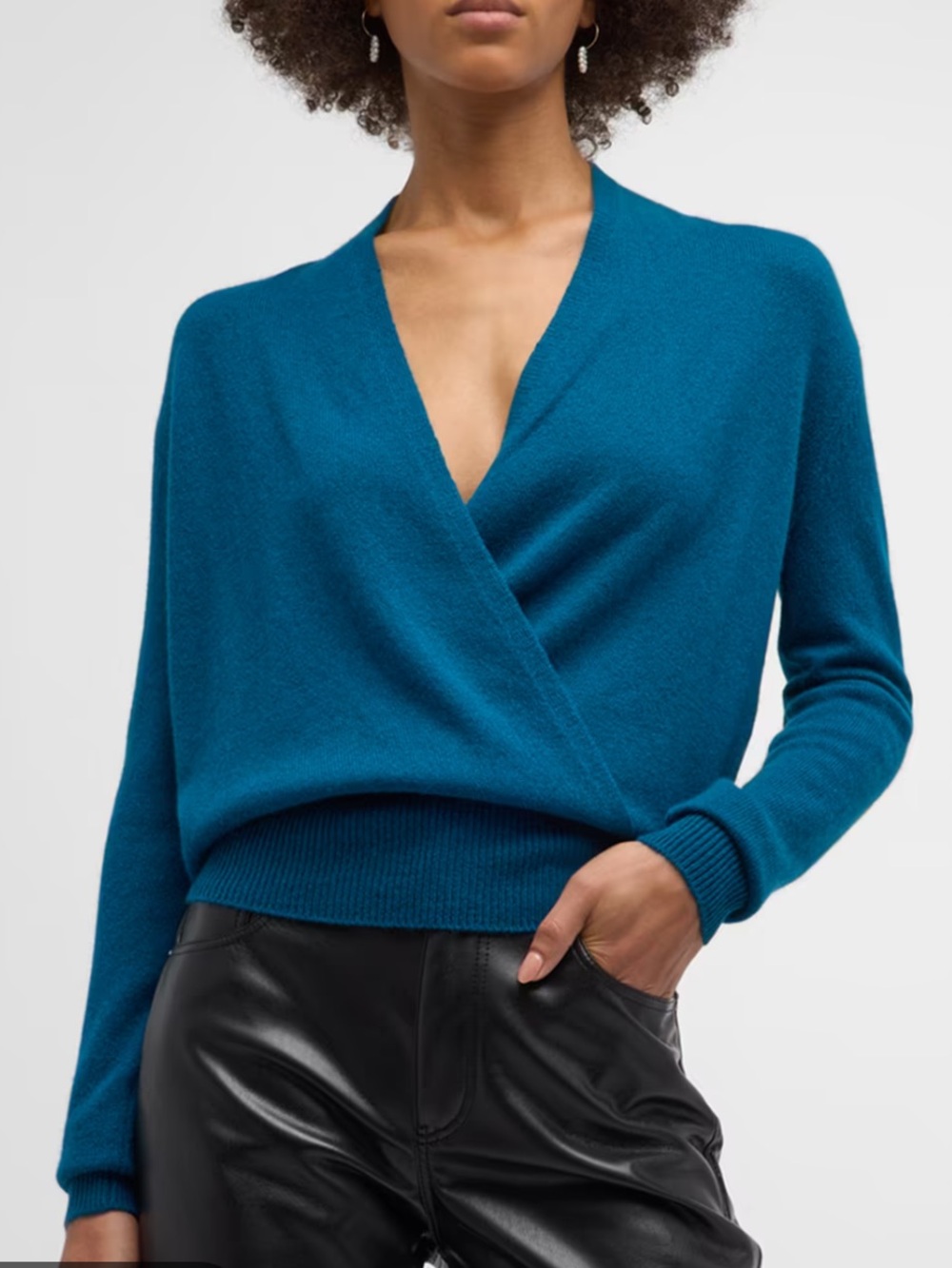 Neiman Marcus Cashmere Collection Faux-Wrap Sweater